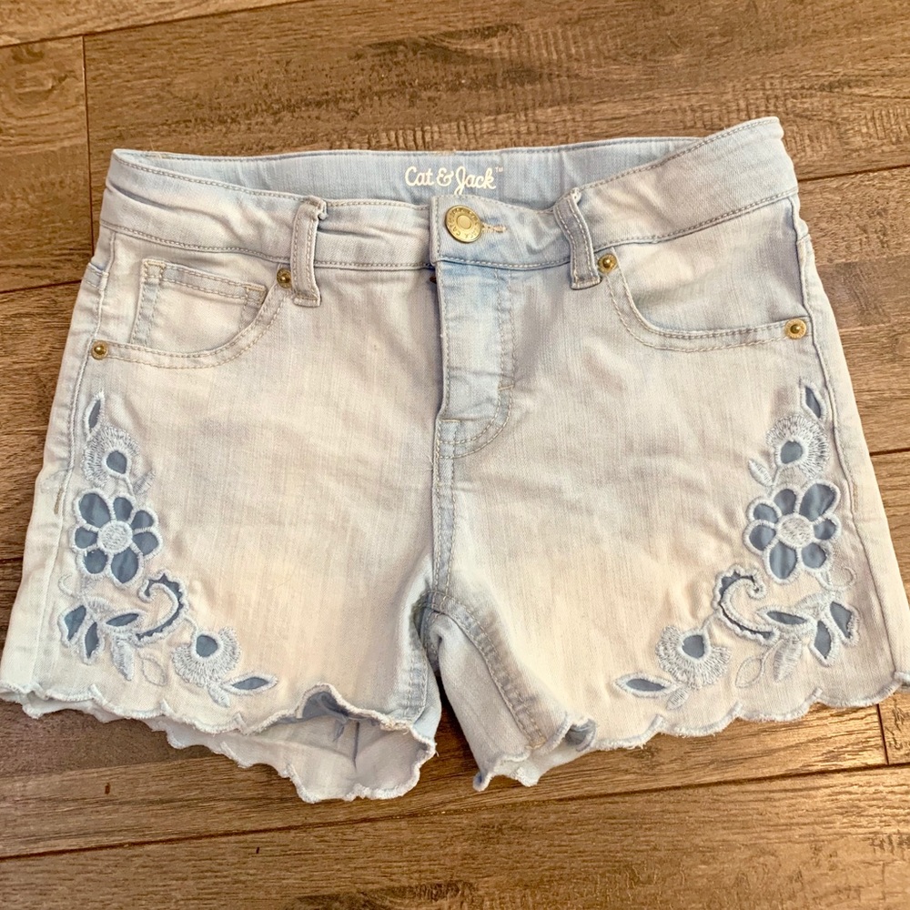 Floral Stitched Denim Shorts